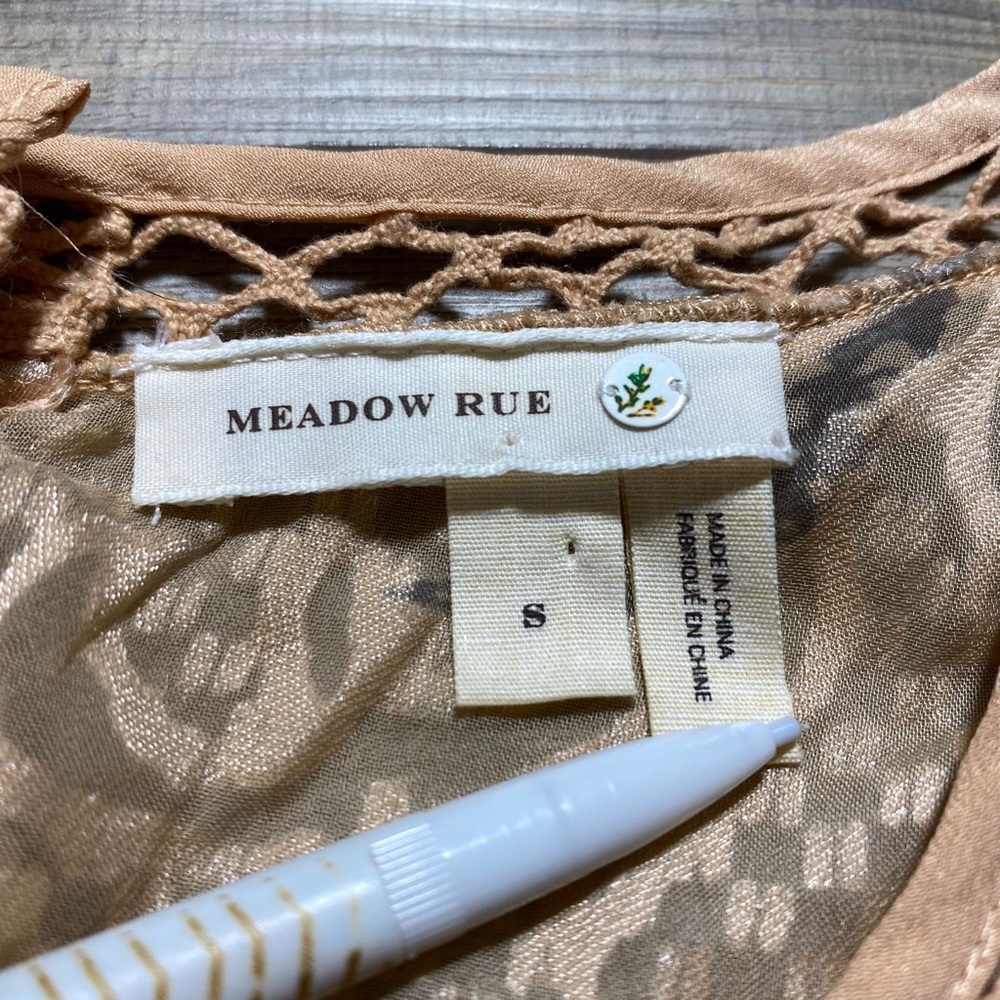 Meadow Rue Anthropologie Womens Floral Sheer Back Button Blouse S Peach Brown - Picture 5 of 8